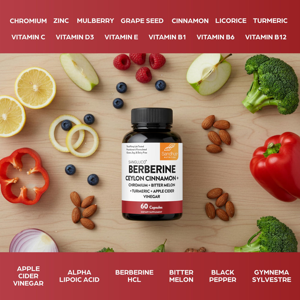 Close-up of the 19-in-1 blend concept in Sandhu's Blood Sugar Support Complex