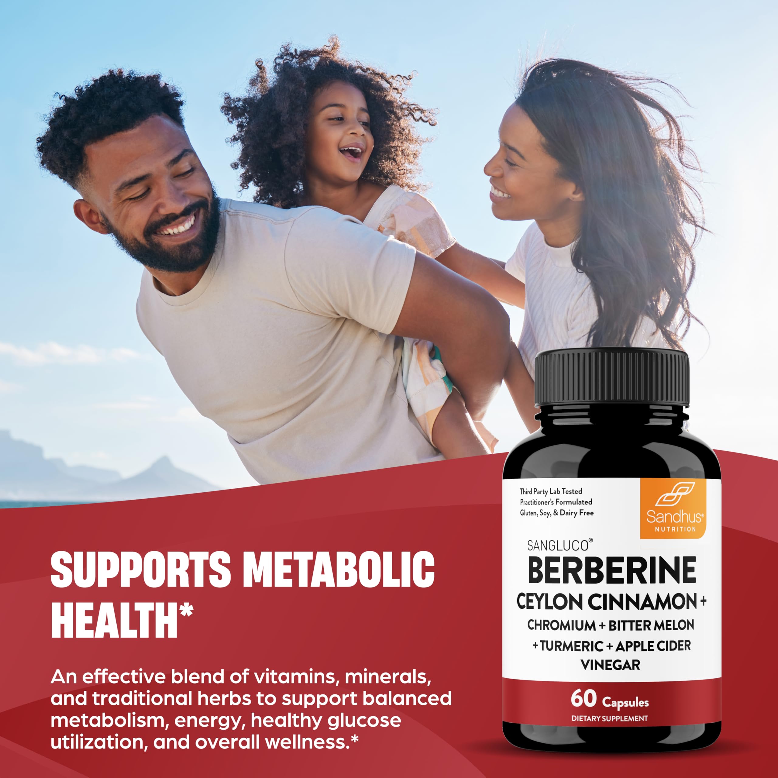 Dosing card for Sandhu's Blood Sugar Support Complex showing two capsules daily