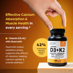 Sandhu's D3K2 capsules close-up showing easy-to-swallow softgel form for daily use.