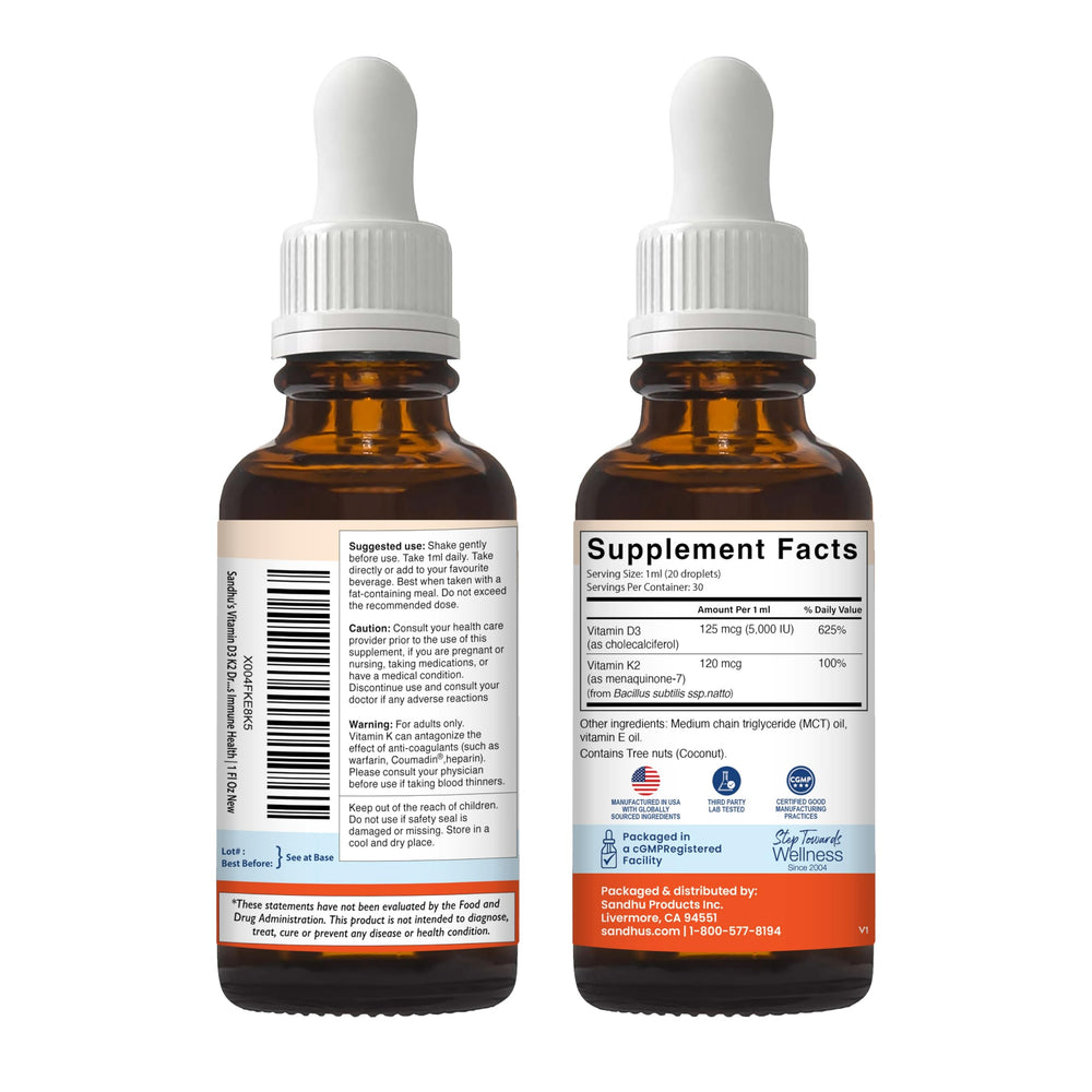 Sandhu's D3K2 Drops added to a smoothie for daily use.
