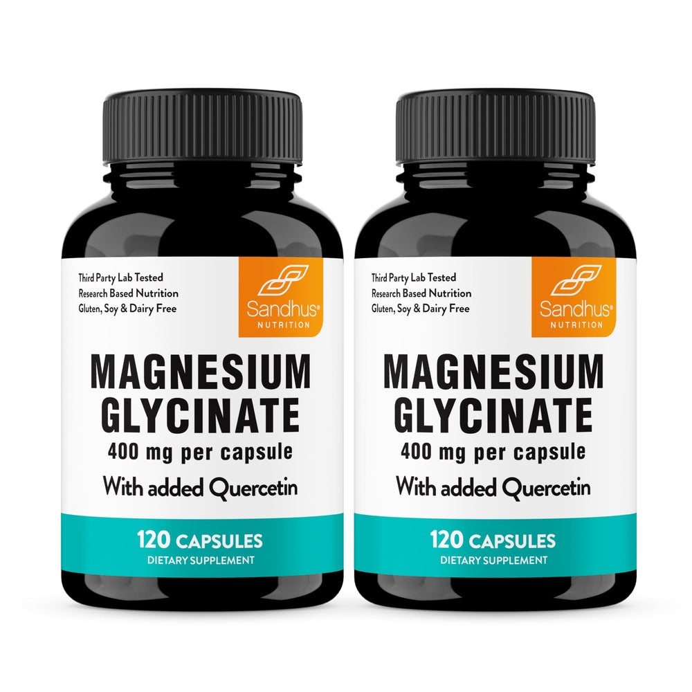 Sandhu's magnesium glycinate bottle for high-absorption sleep support.