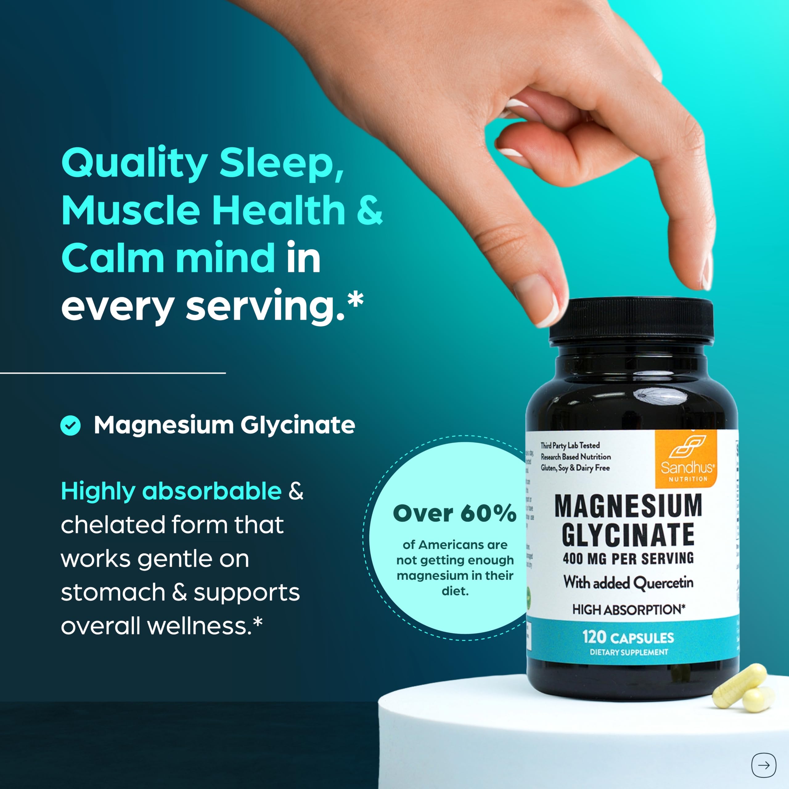 Sandhu's Magnesium Glycinate with quercetin capsule supports antioxidant synergy.