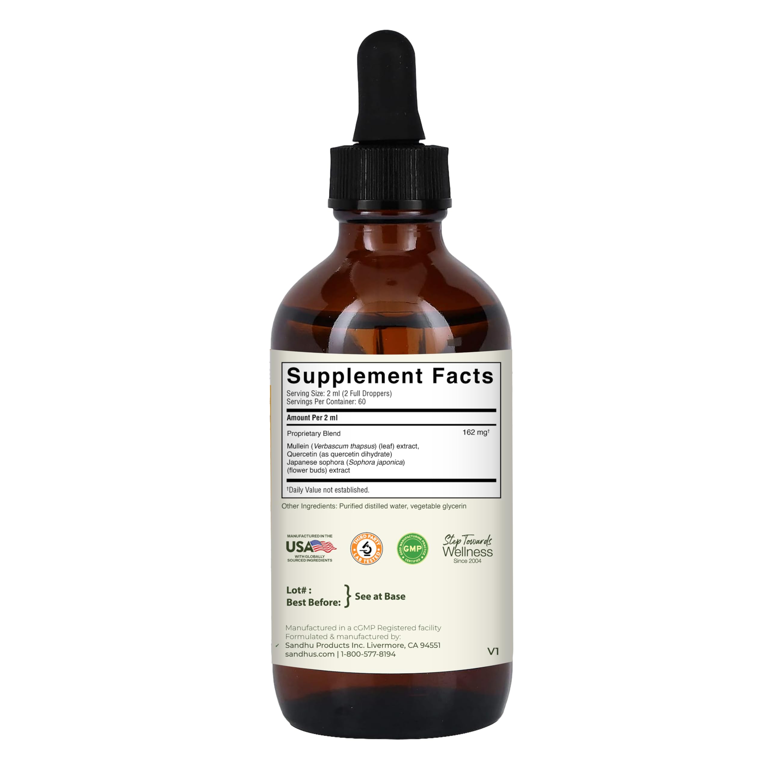 Sandhu's Mullein Drops manufactured in an NSF-certified facility