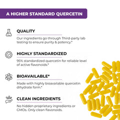 Close-up of Sandhu's quercetin-bromelain capsules for daily allergy relief.