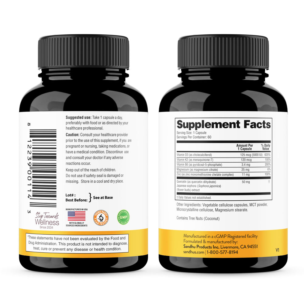 Sandhu's NSF-certified facility stamp on packaging reassures USA-made quality.