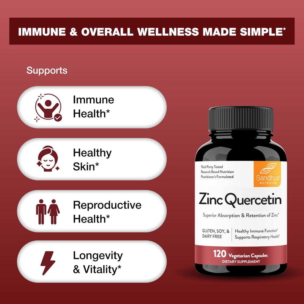 Vegetarian-friendly Sandhu's Zinc Quercetin capsules for plant-based users.