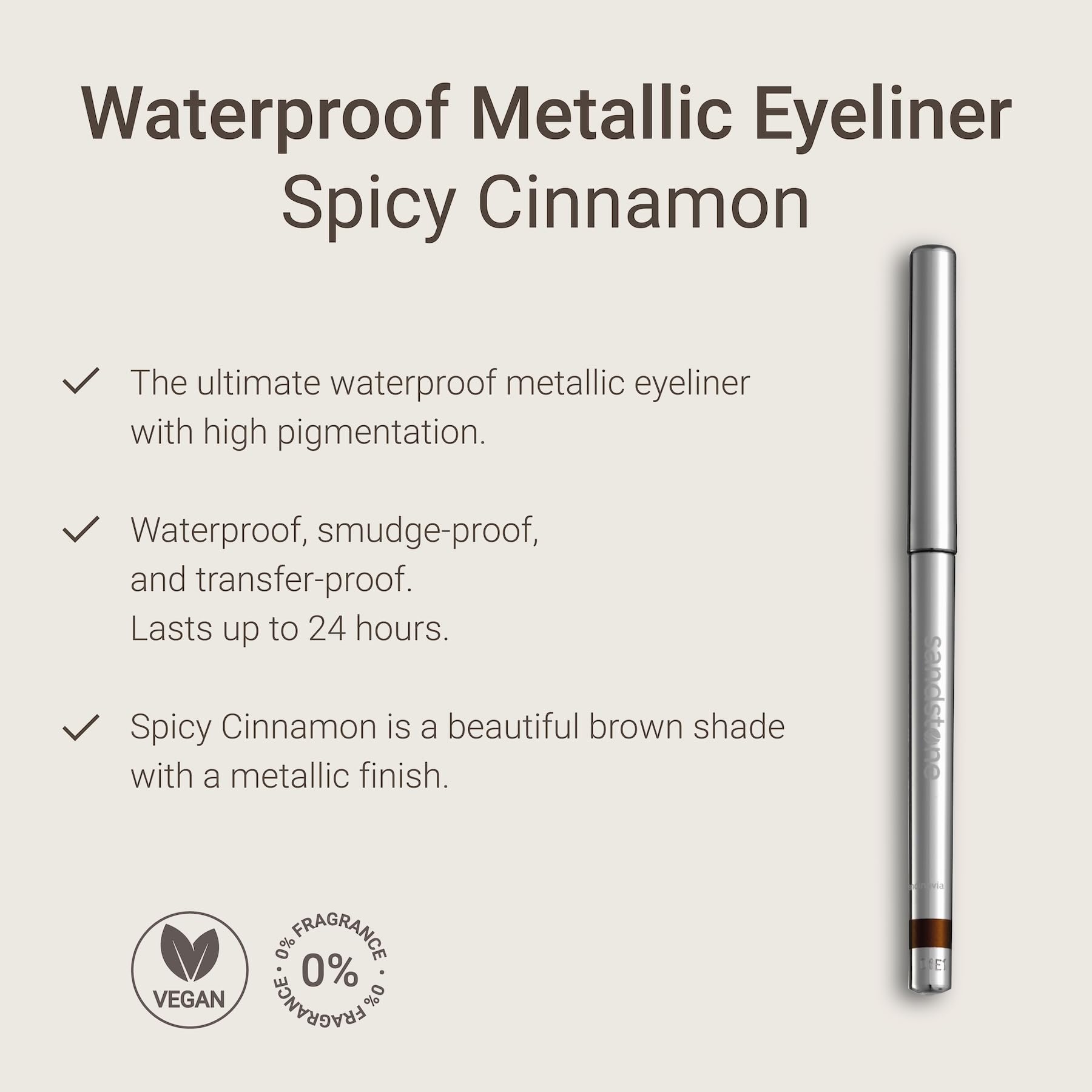 Close-up of brown metallic eyeliner glide showing smooth creamy application