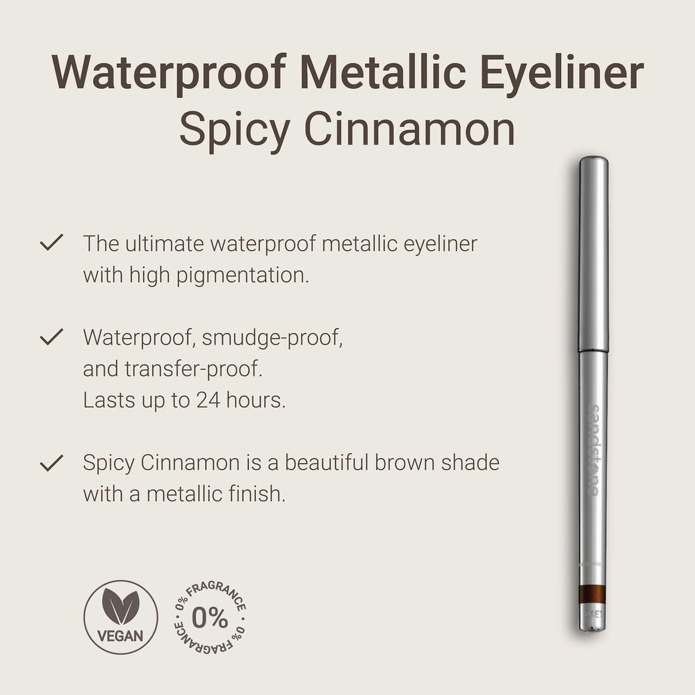 Close-up of brown metallic eyeliner glide showing smooth creamy application