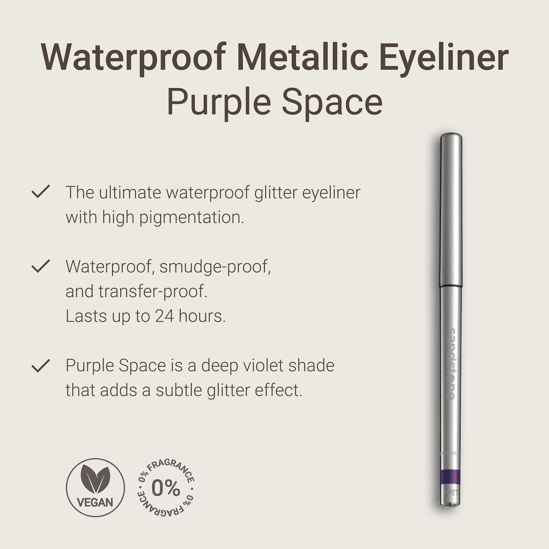 Sandstone Scandinavia Eyeliner Purple swatch demonstrates creamy texture and smooth glide.
