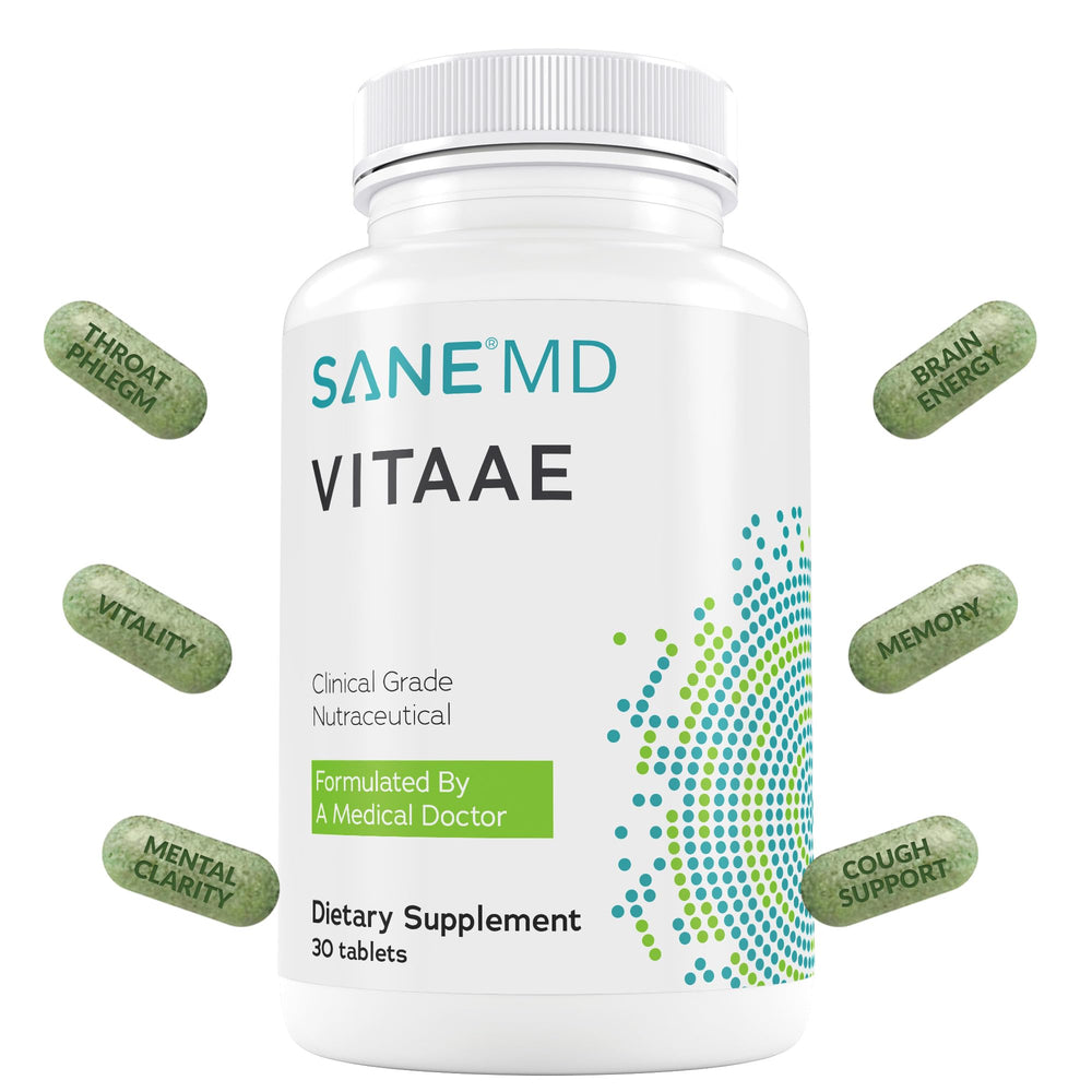 SANE Vitaae bottle close-up showing capsules for daily brain support.
