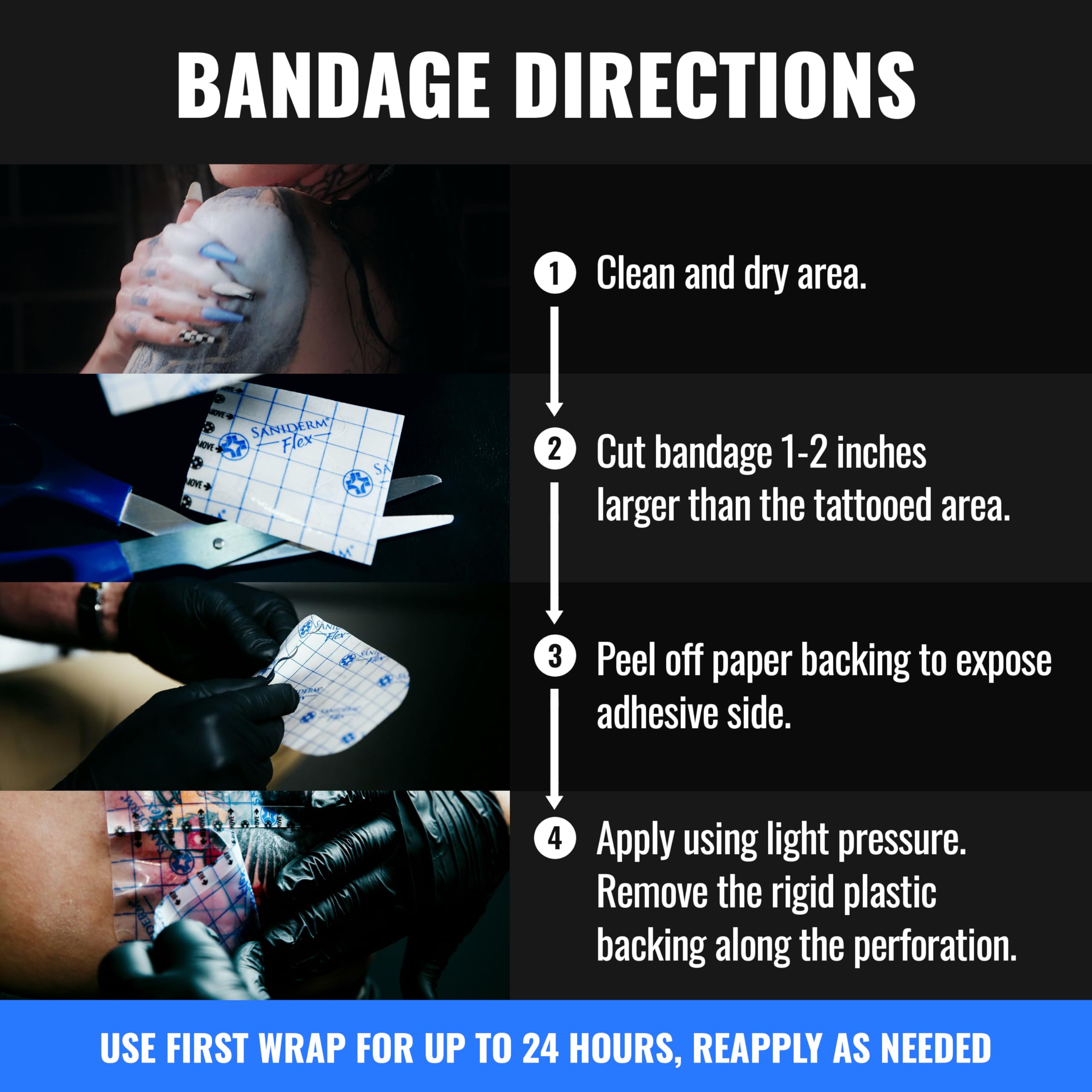 Saniderm Flex bandage being removed with minimal residue.