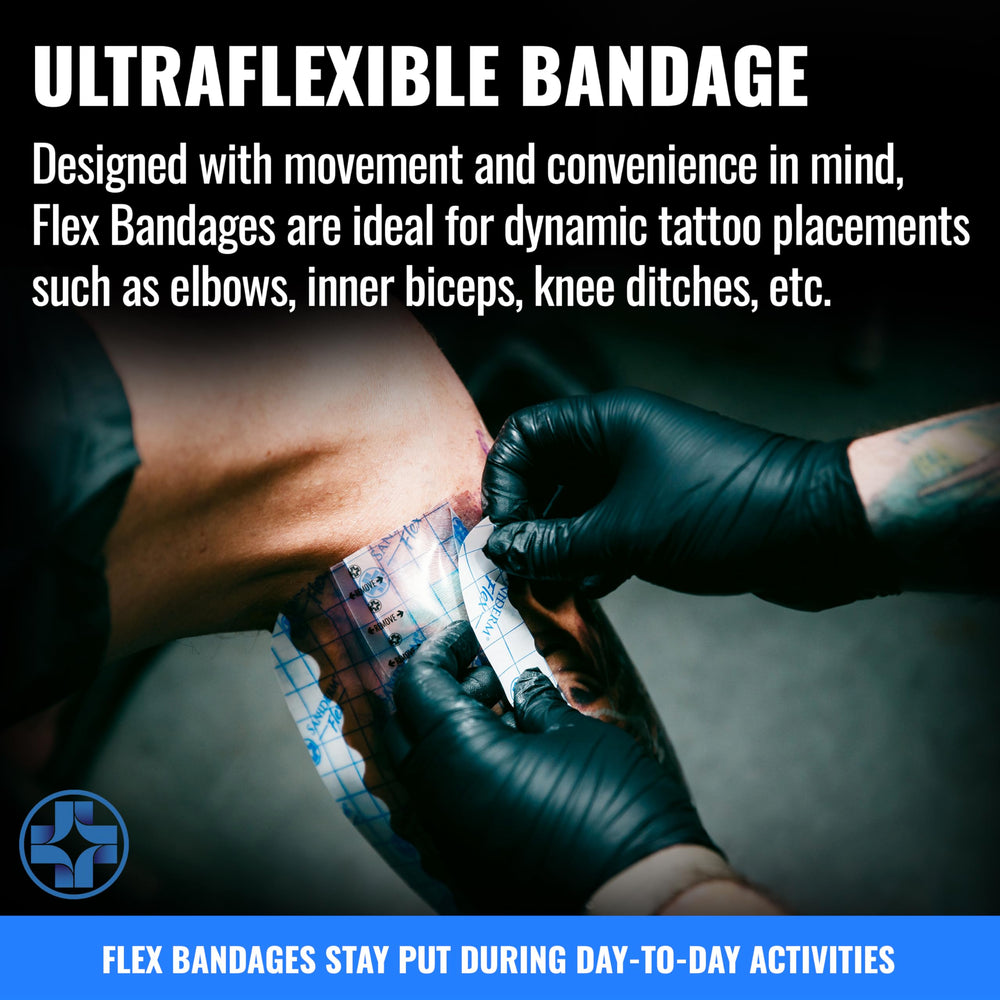 Saniderm Flex waterproof bandage on tattoo during shower.