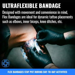Saniderm Flex waterproof bandage on tattoo during shower.
