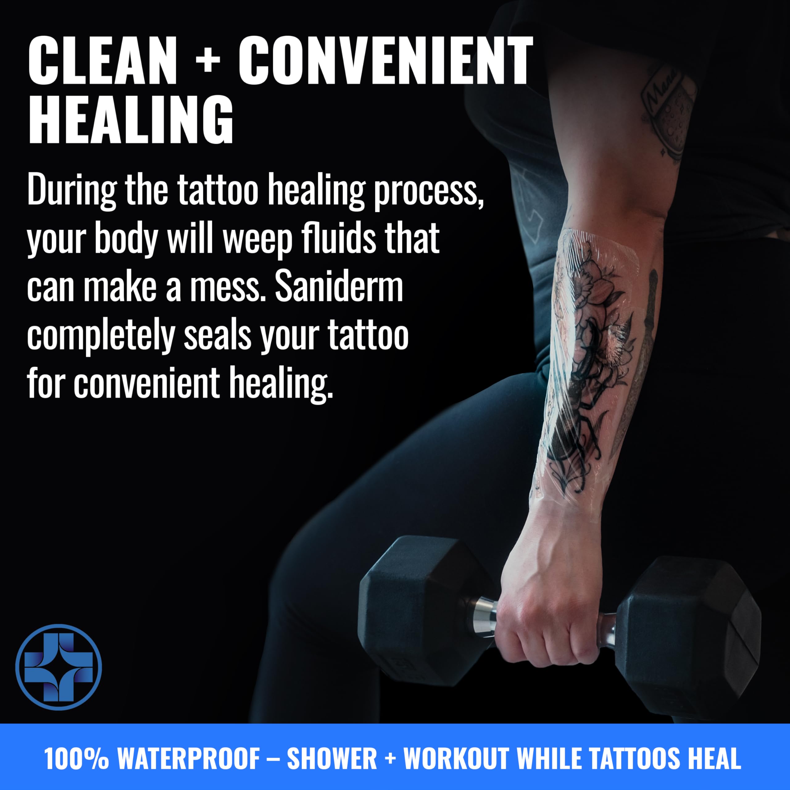 Saniderm latex-free label emphasizes skin-safe, irritation-free use.