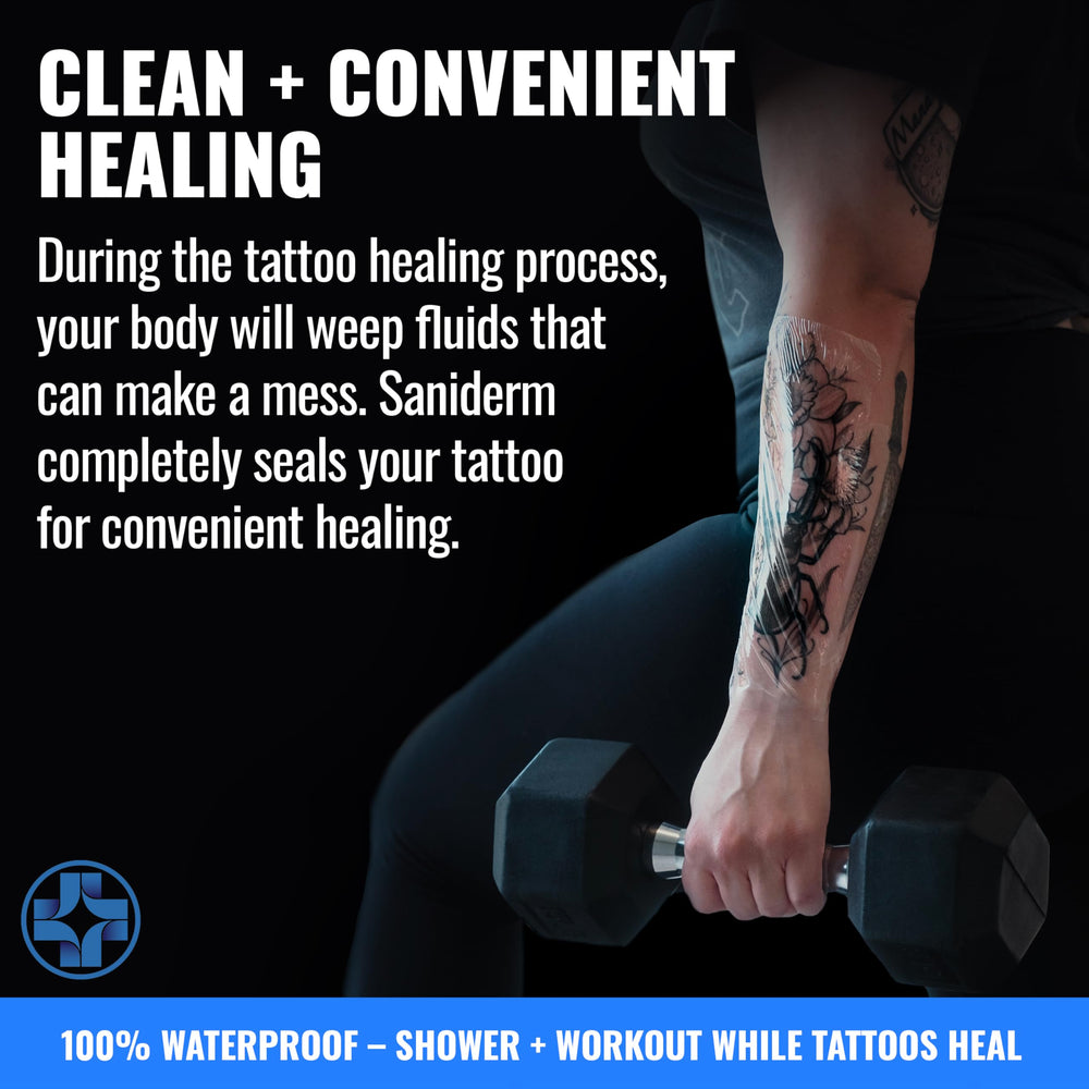 Saniderm latex-free label emphasizes skin-safe, irritation-free use.