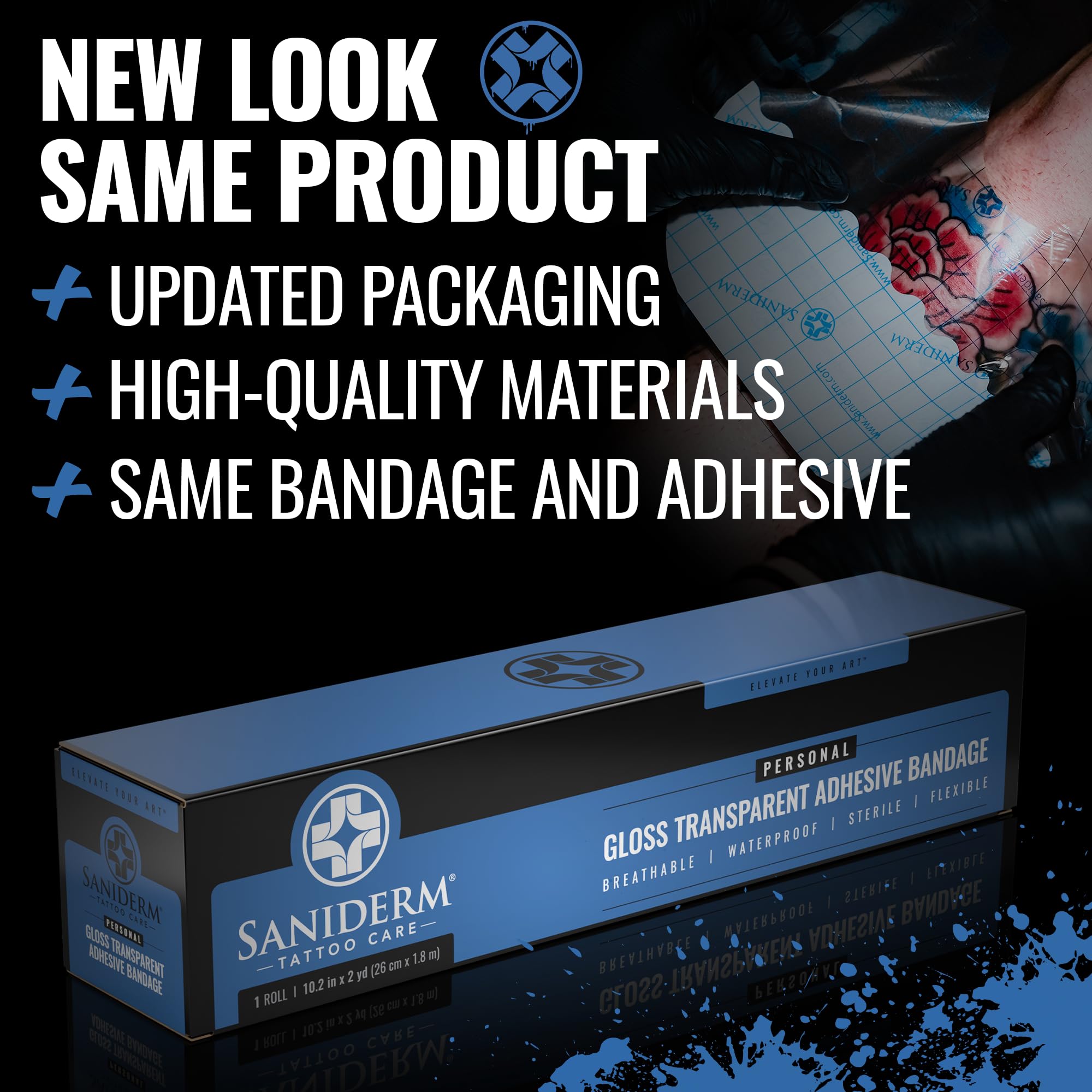 Close-up of the Saniderm bandage roll highlighting flexible, skin-safe design for easy wear.
