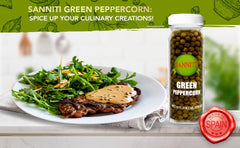 Two Sanniti peppercorns in brine jars side by side for easy pairing.