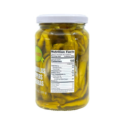 Sanniti Guindillas Piparras peppers in jar, preserved with tangy vinegar and snap.