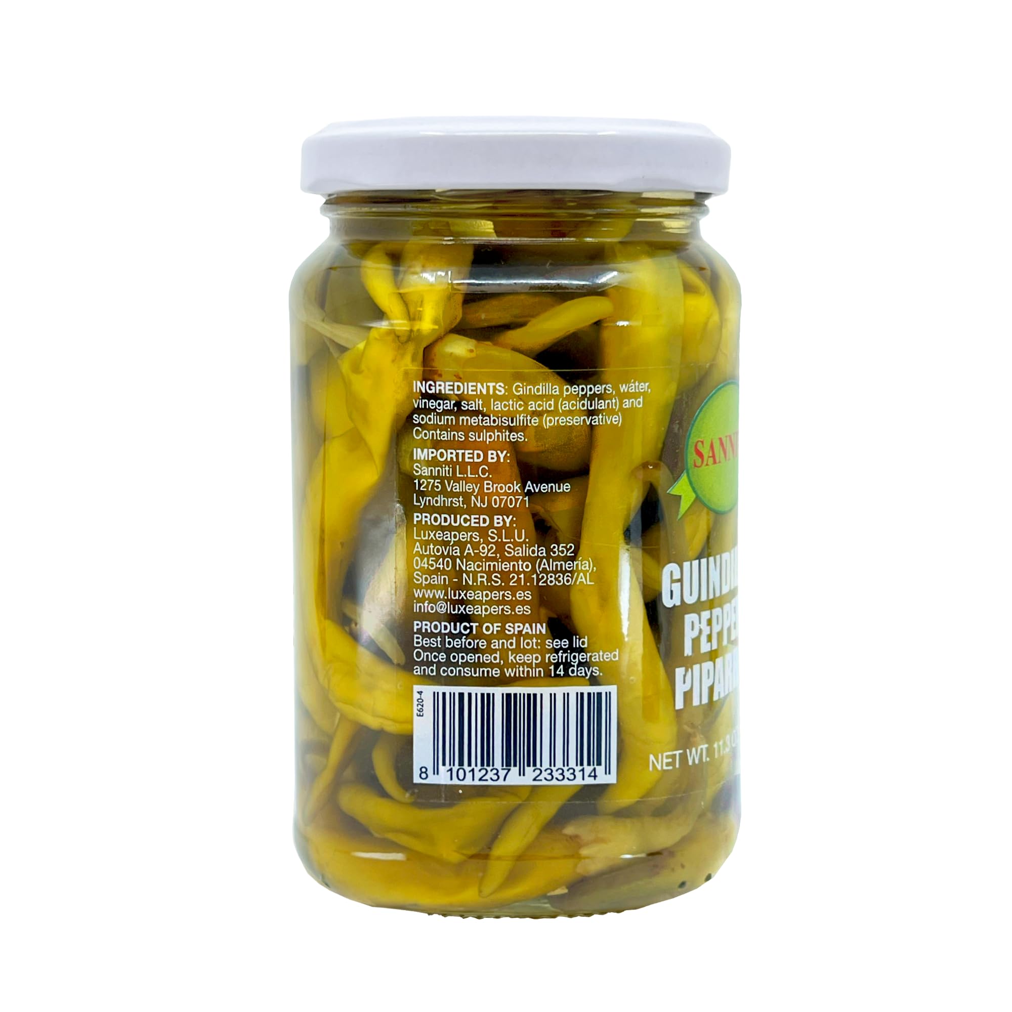 Sanniti Guindillas Piparras peppers on tapas board, ideal for sharing and elevating plates.