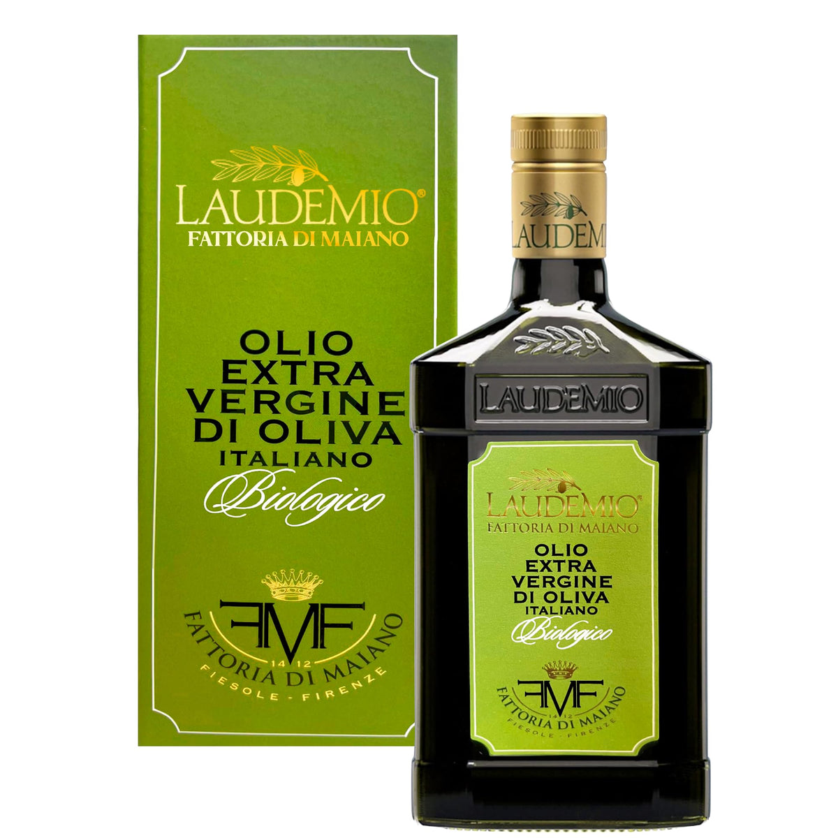 Sanniti Laudemio bottle close-up, premium EVOO ideal for finishing refined dishes.