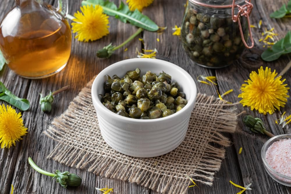 Sanniti capers bottle and brine emphasizing versatile use in meals.