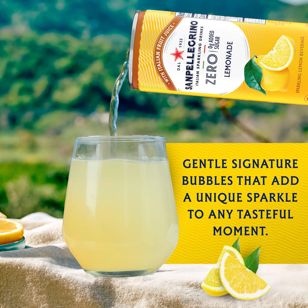 Sanpellegrino Zero Sugar can emphasizes 0g added sugar per serving