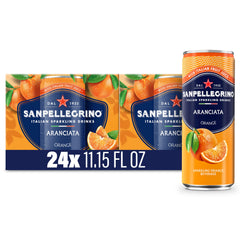 Sanpellegrino Aranciata can pour shows bright citrus fizz for a refreshing break.