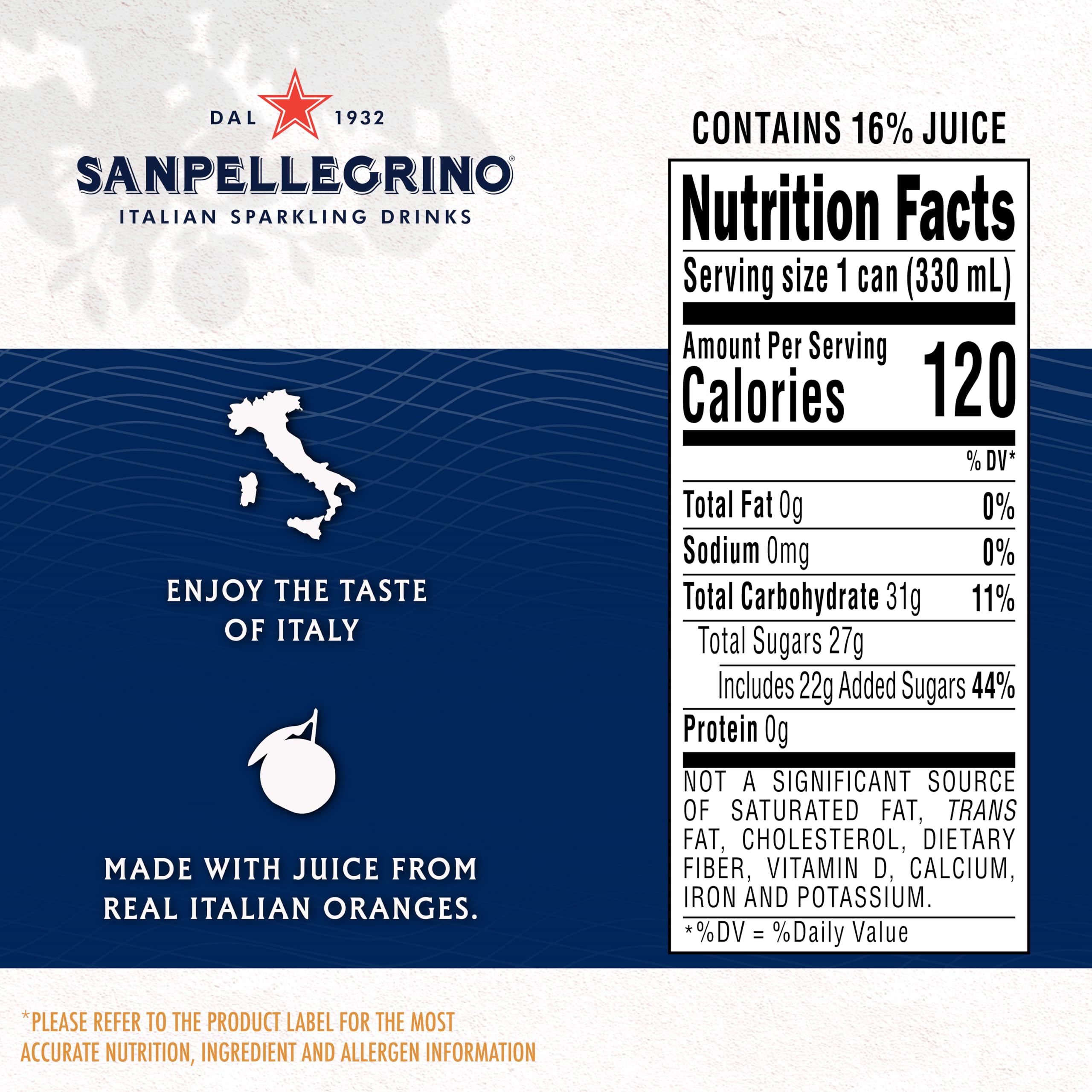 Sanpellegrino Aranciata glass ice shows chilled serving on a sunny day.