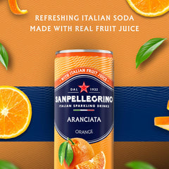 Sanpellegrino Aranciata orange-slice garnish suggests fresh aroma.