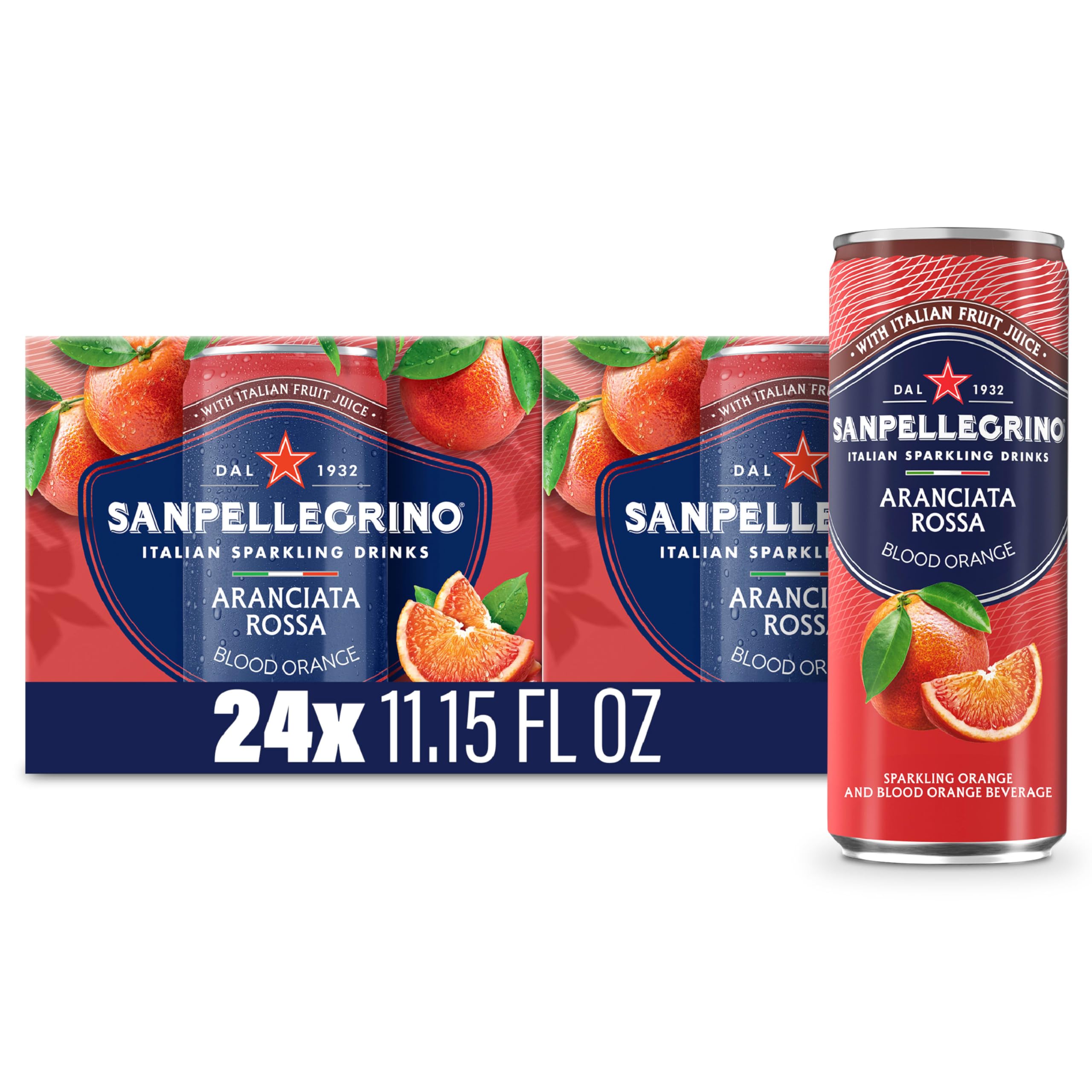 Sanpellegrino Aranciata Rossa can, refreshing citrus flavor ready to enjoy.