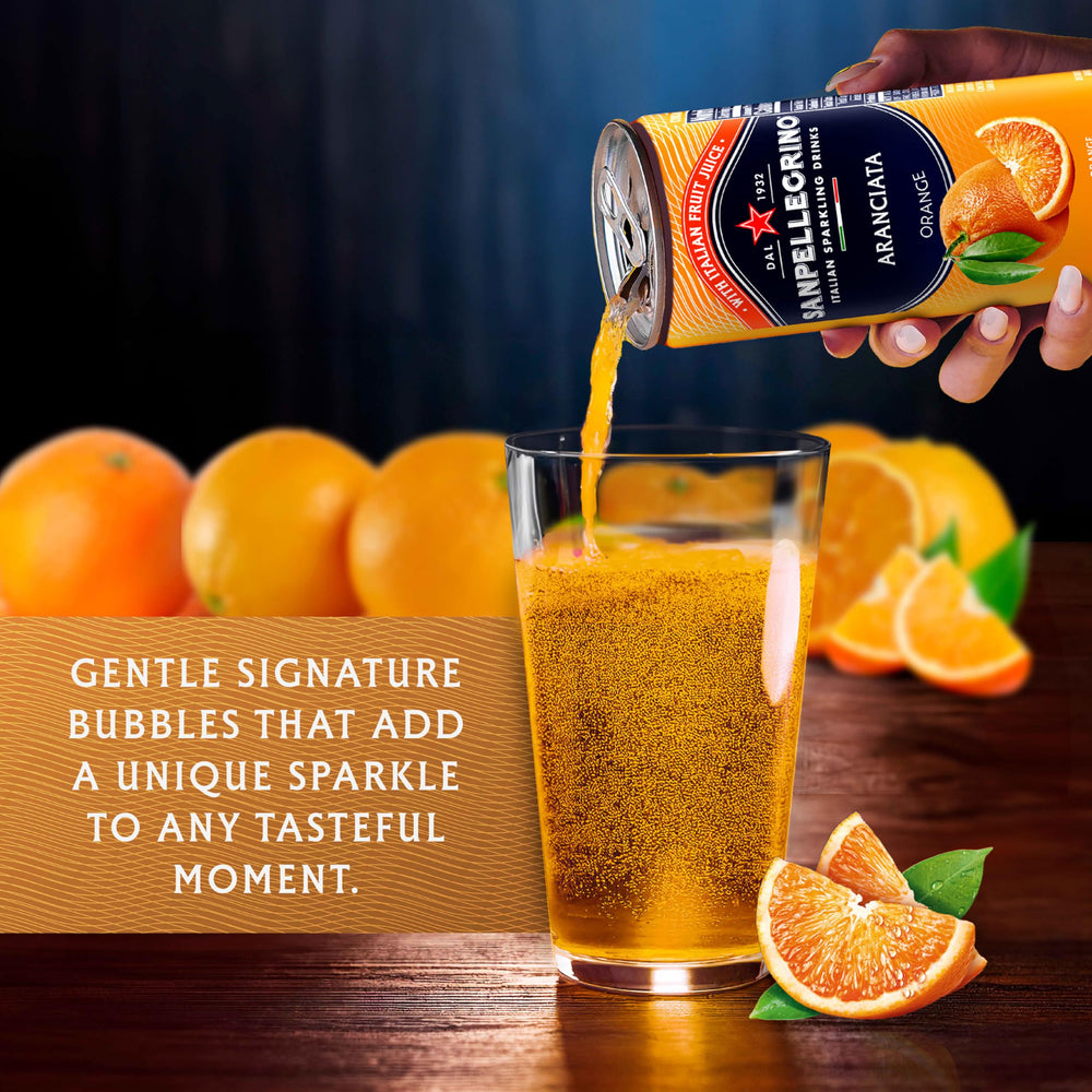 Sanpellegrino Aranciata serving tips recommend chilling and light snacks.