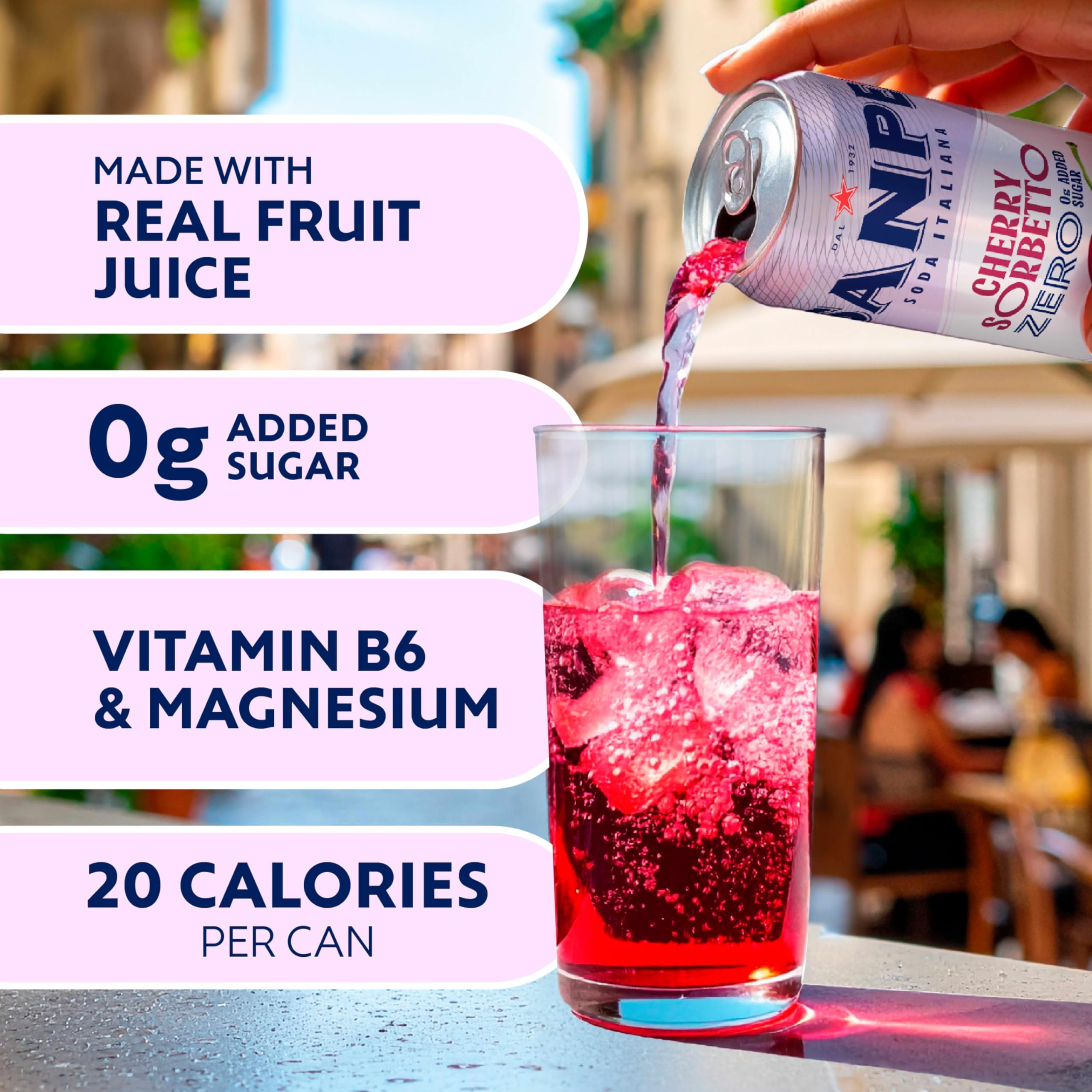 Sanpellegrino Cherry Sorbetto 24-pack showcased for party and gifting.