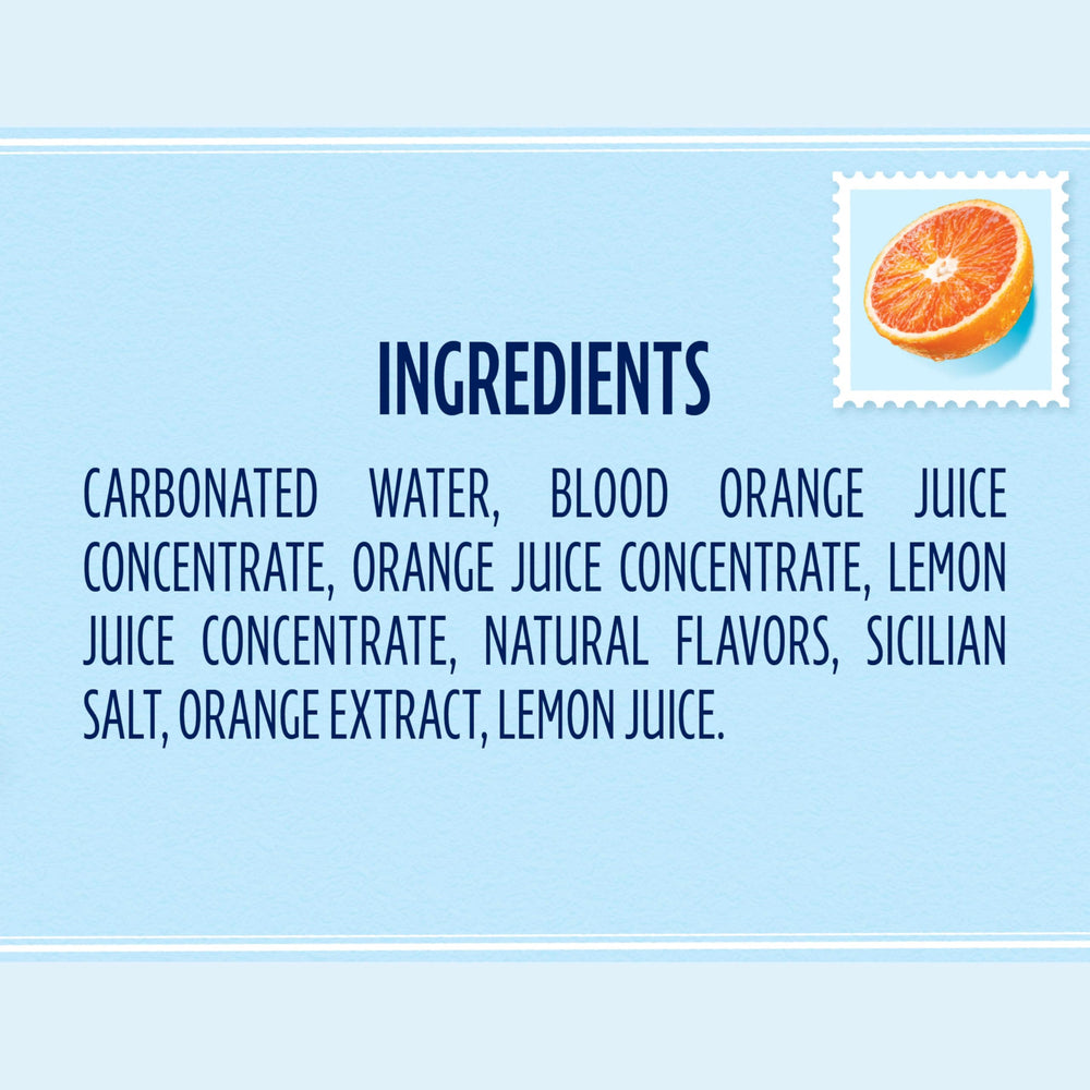 San Pellegrino CIAO blood orange bubbles emphasizing low-cal, 0g sugar feature