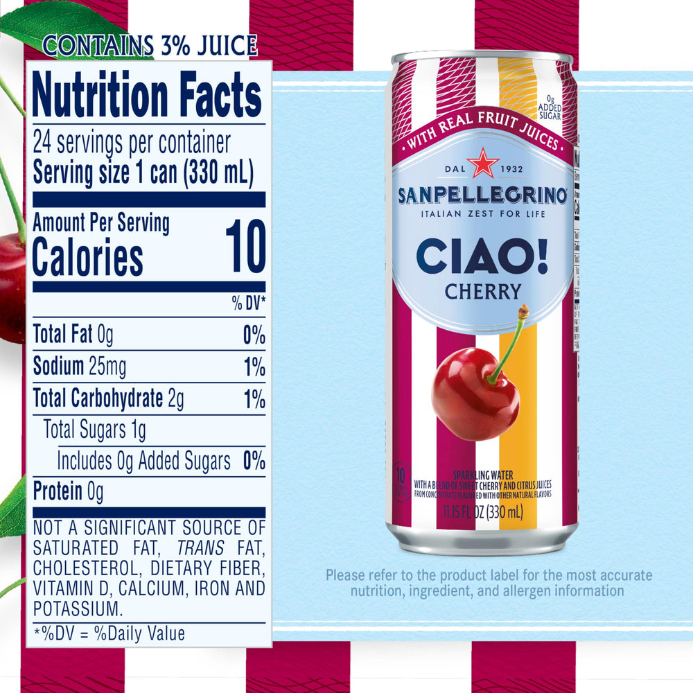 San Pellegrino CIAO cherry bottle with citrus blend, balanced taste for everyday sipping