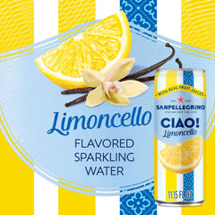 Glass of CIAO Limoncello sparkling water with hints of vanilla.