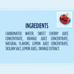 Chilled CIAO cherry beverage can on table with ice, low-calorie refreshment option