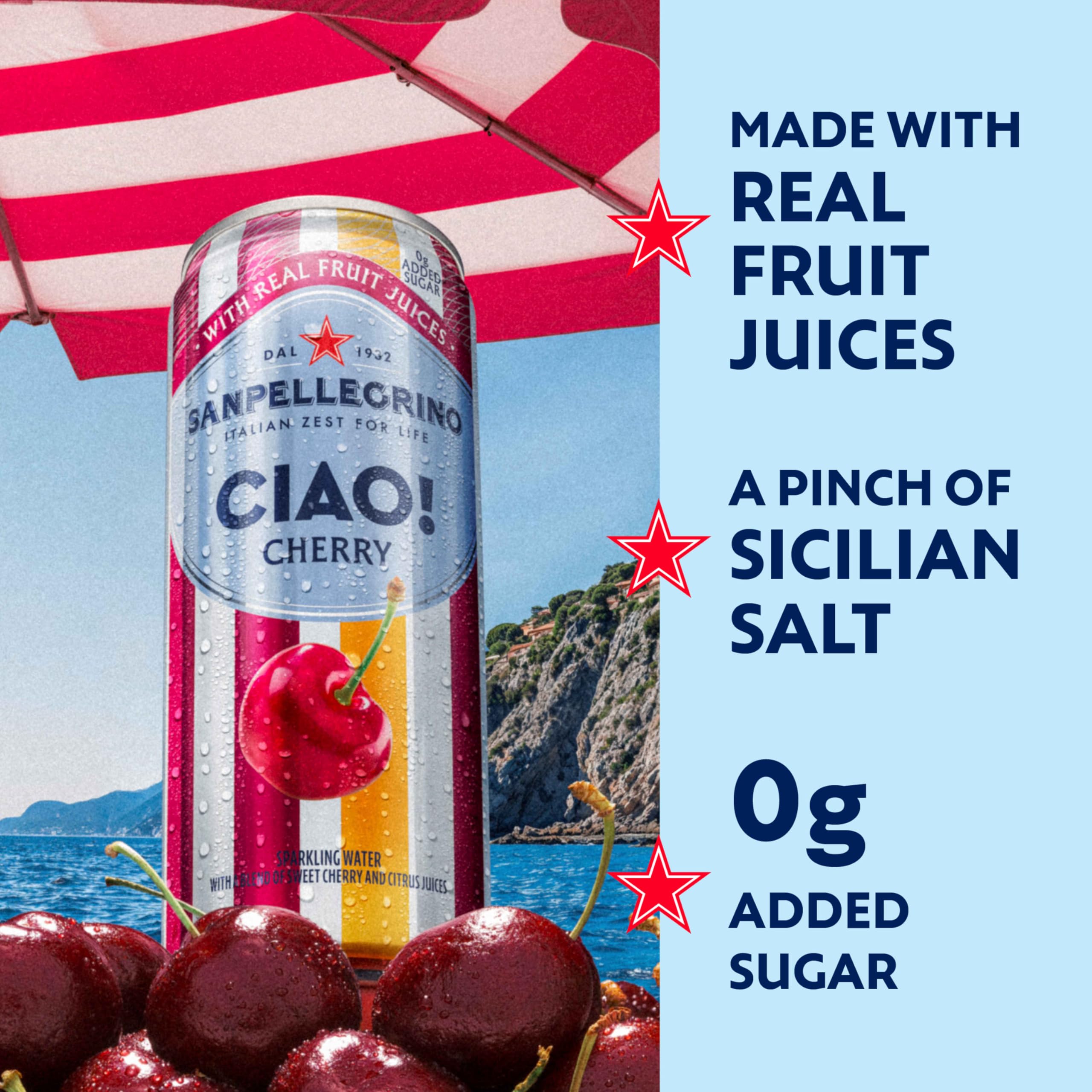 Sicilian salt detail on label, finishing touch elevating cherry-citrus notes