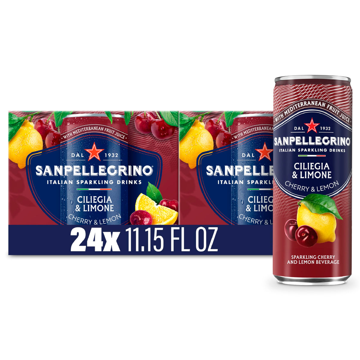 Sanpellegrino Ciliegia Limone bottle pour with bright bubbles, ideal for a refreshing gathering.