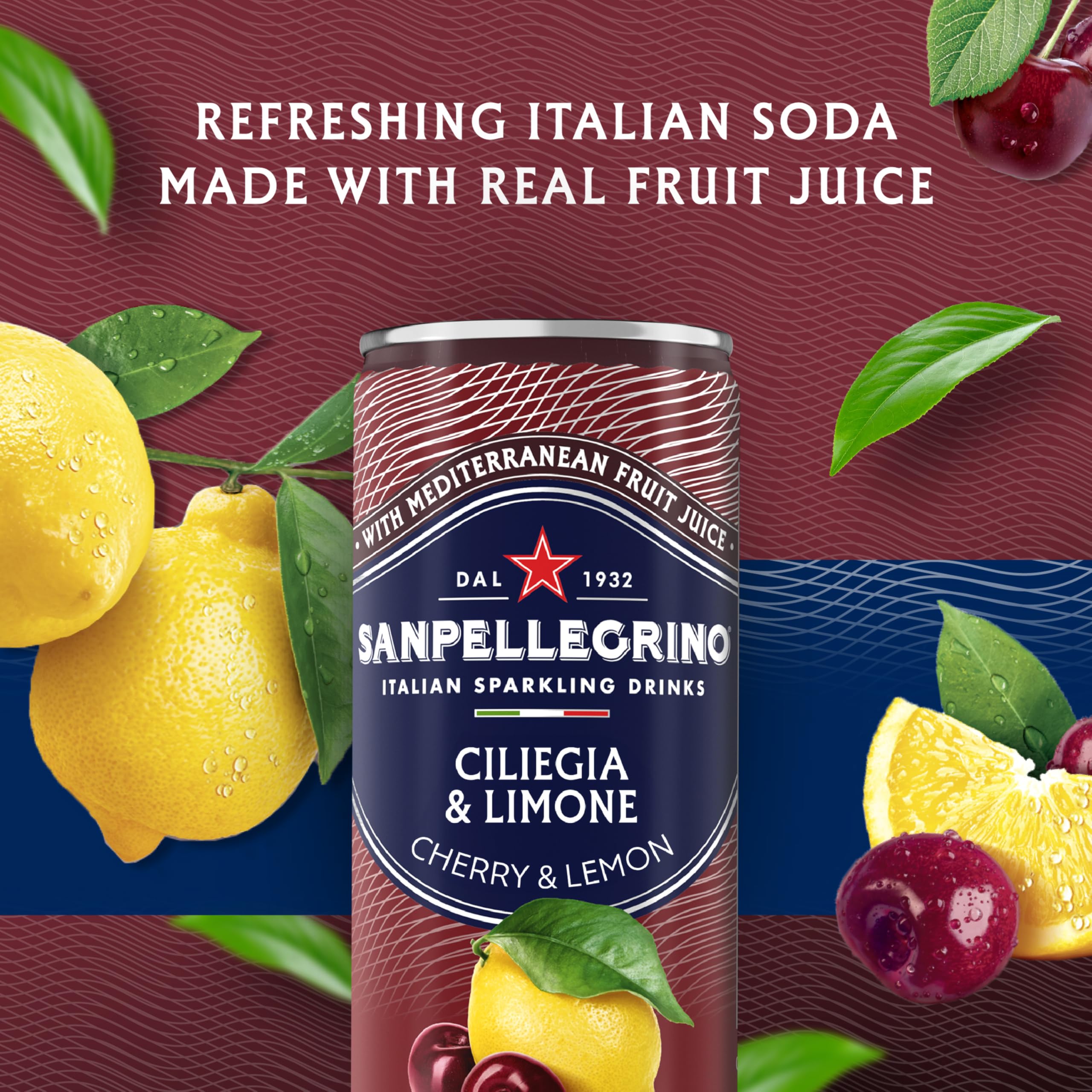 Ciliegia Limone label detail on a Sanpellegrino bottle showing Italian heritage and quality.