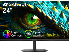 SANSUI 24-inch eye care monitor on a desk, ideal for home and office clarity.