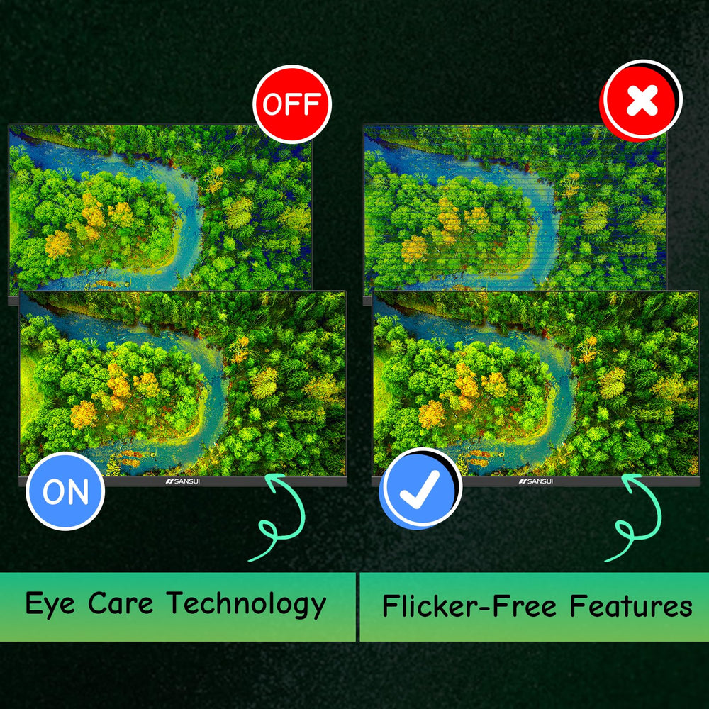SANSUI frame-less monitor design highlighted for seamless multi-monitor style.