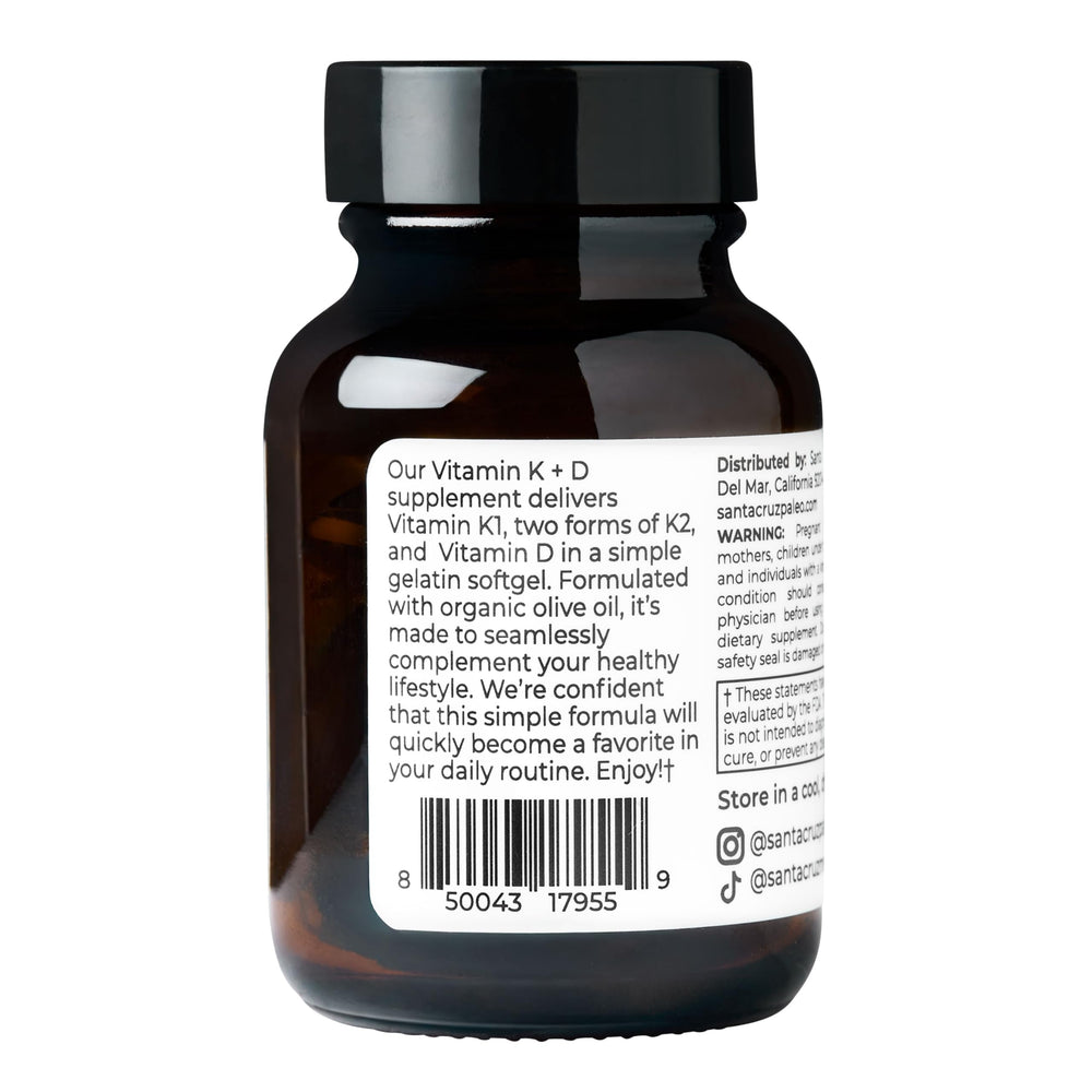 Santa Cruz Paleo 60-count bottle ready for daily K2 D3 routine