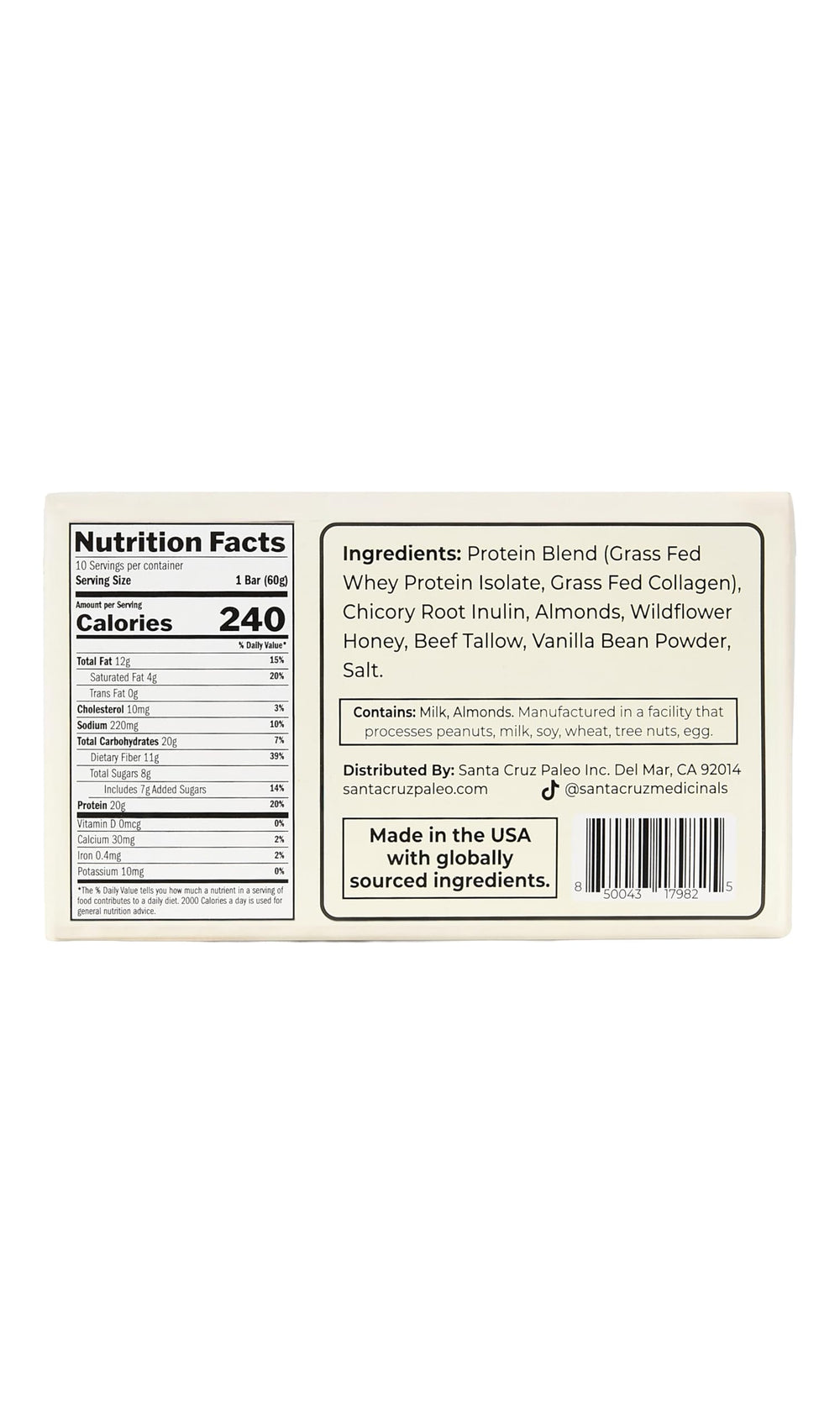 Santa Cruz Paleo bar vanilla unwrap close-up for crave-worthy texture and honey sweetness.
