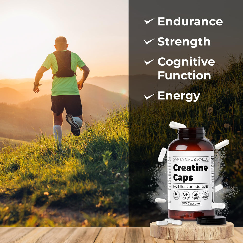 Santa Cruz Paleo Creatine capsules inside bottle ready for daily use.