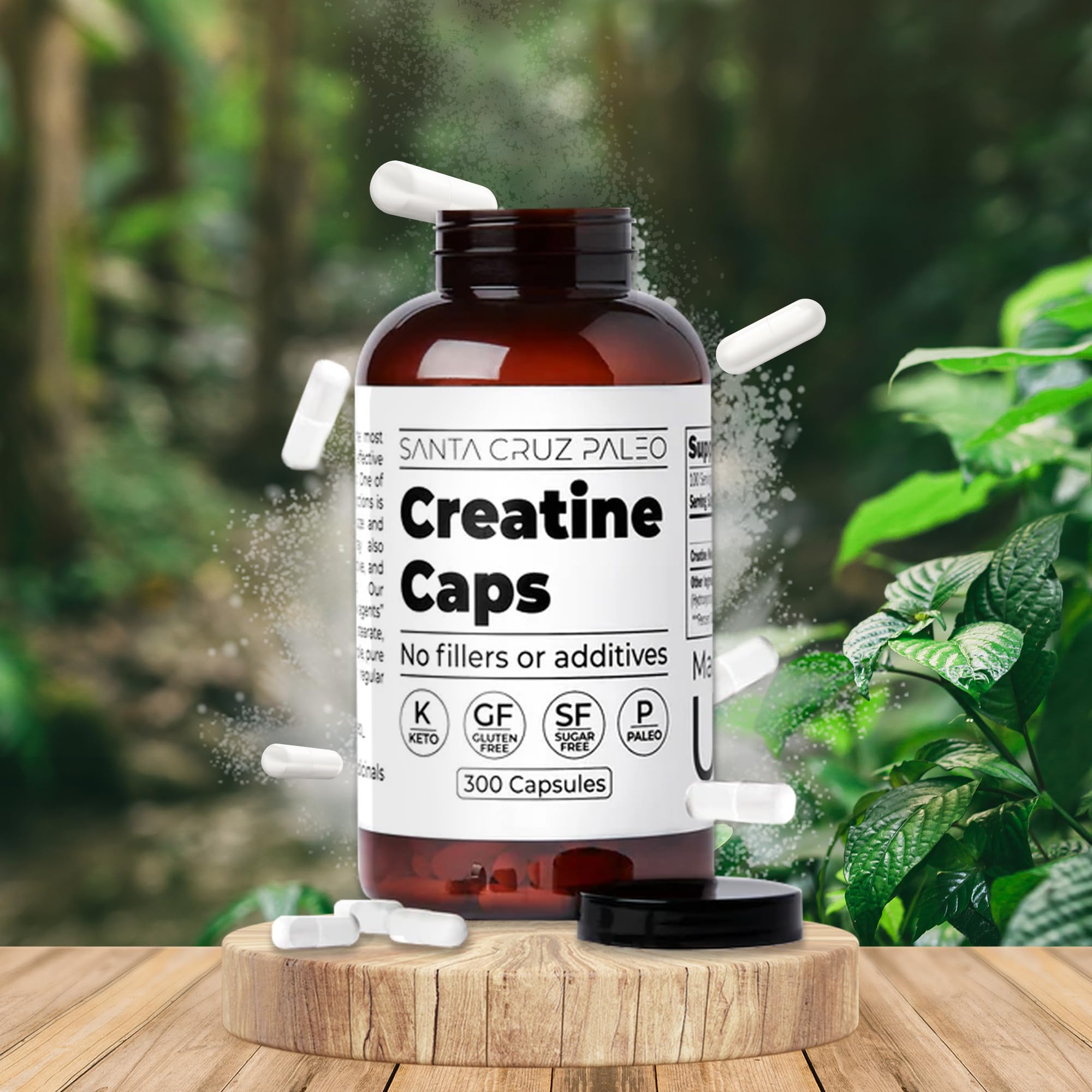 Santa Cruz Paleo Creatine bottle displays USA-made quality badge.