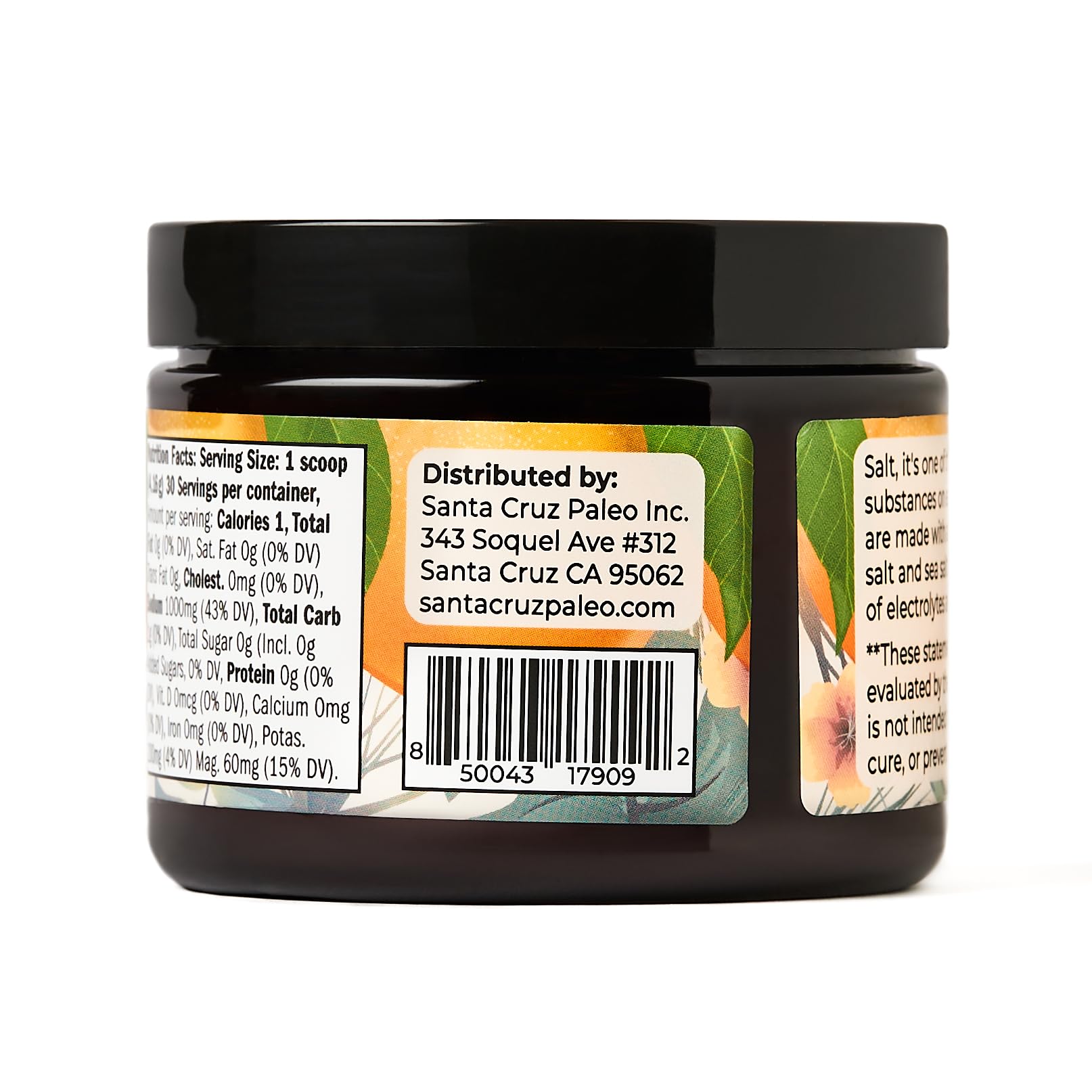 Santa Cruz Paleo Electrolyte Orange label highlighting no sugar