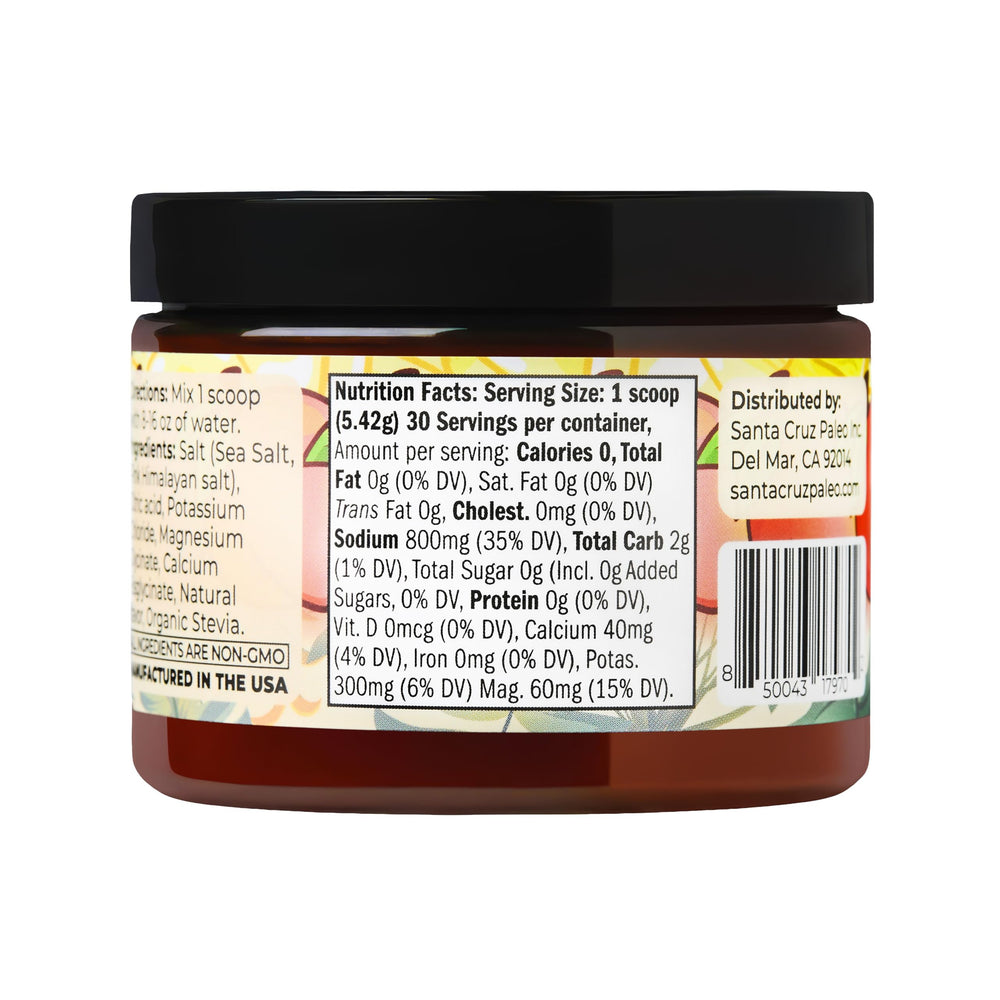 Label close-up of Santa Cruz Paleo Electrolyte Powder highlighting clean ingredients