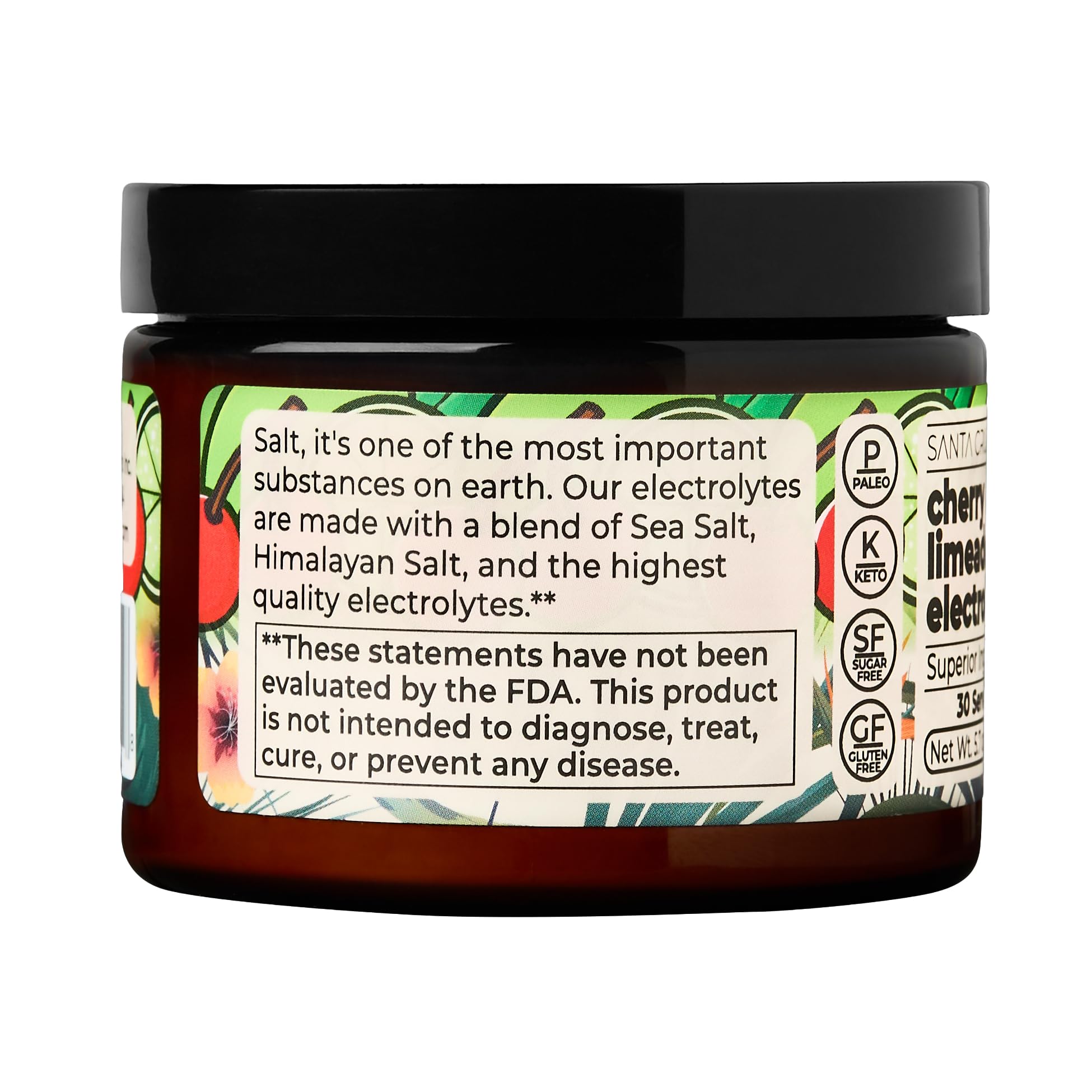 Scoop and jar of Santa Cruz Paleo Electrolyte Powder on kitchen counter