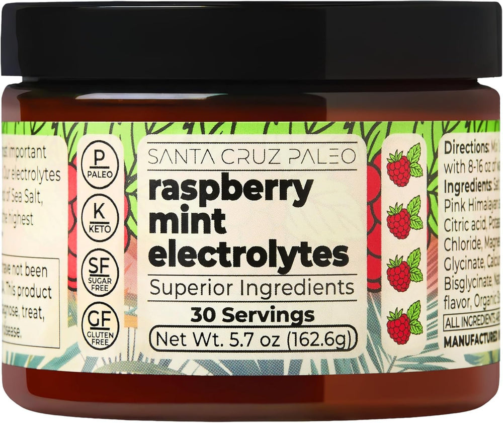 Santa Cruz Paleo Electrolyte Bottle shows raspberry mint hydration on the go