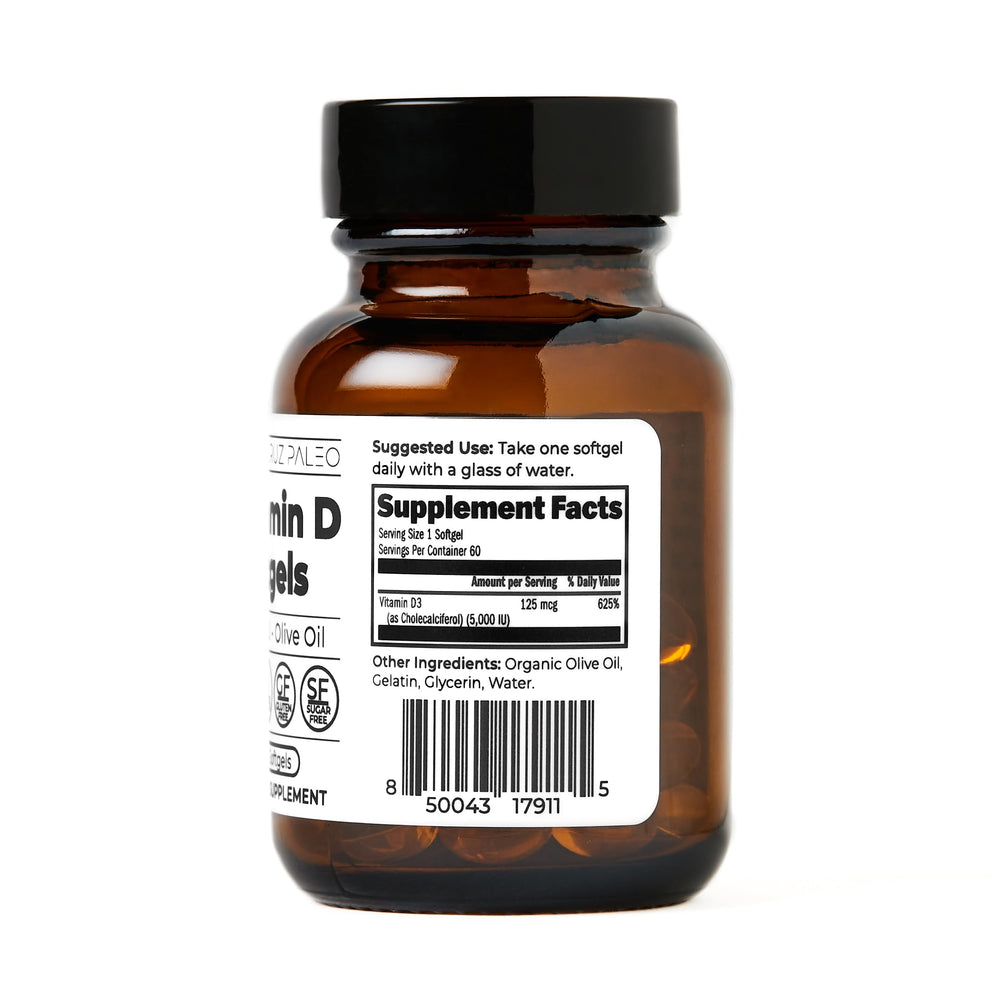 Santa Cruz Paleo Vitamin D3 sugar-free label suitable for keto.